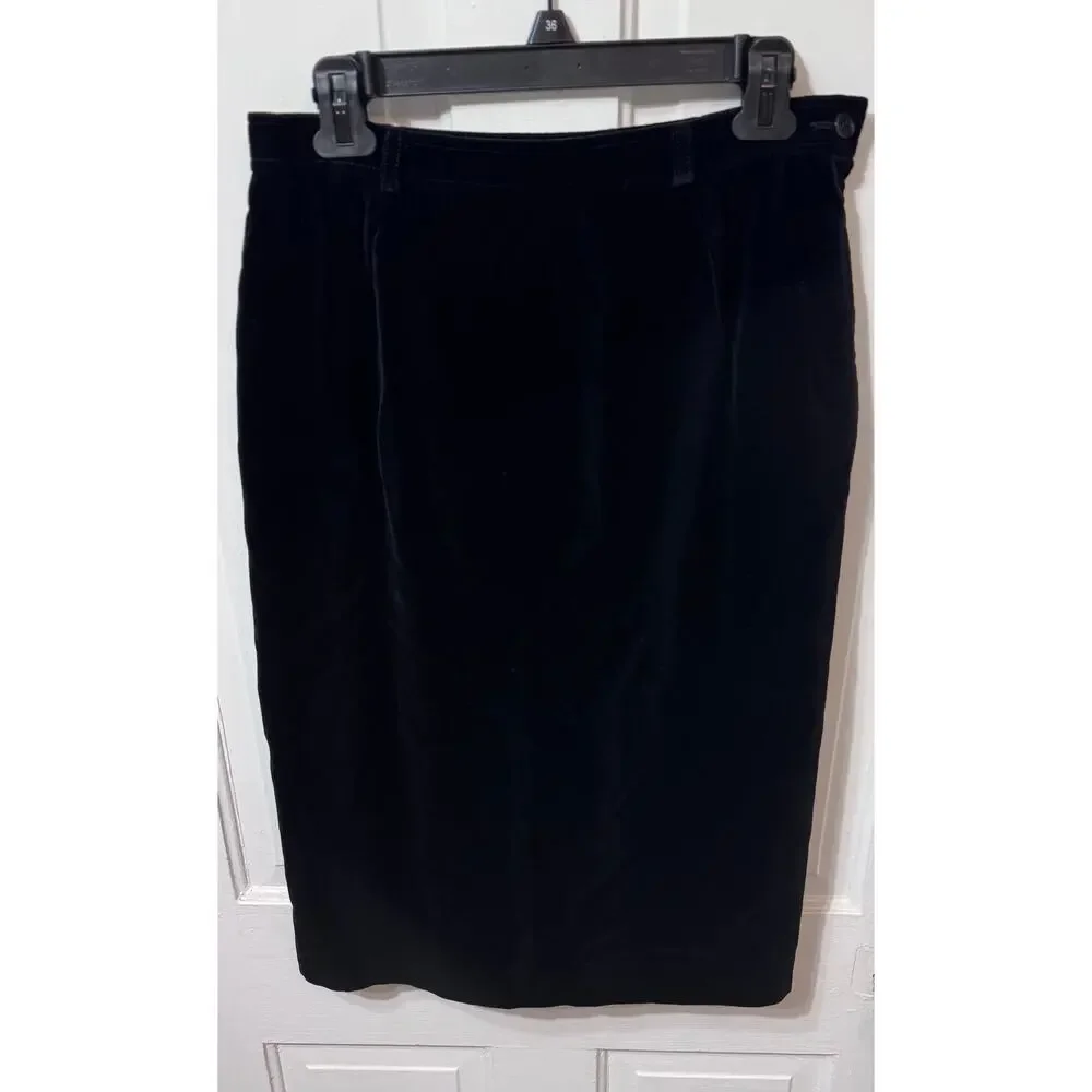 Vintage Auth. Gucci Black Velvet Midi Pencil Skirt Size 46/M - Picture 2 of 9